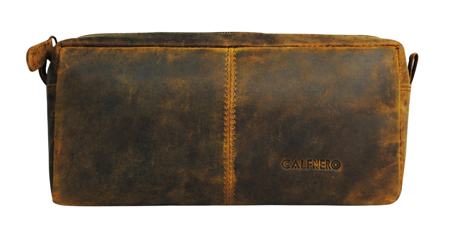 Calfnero Genuine Leather Toiletry Bag Shaving Kit Bag (S-645)