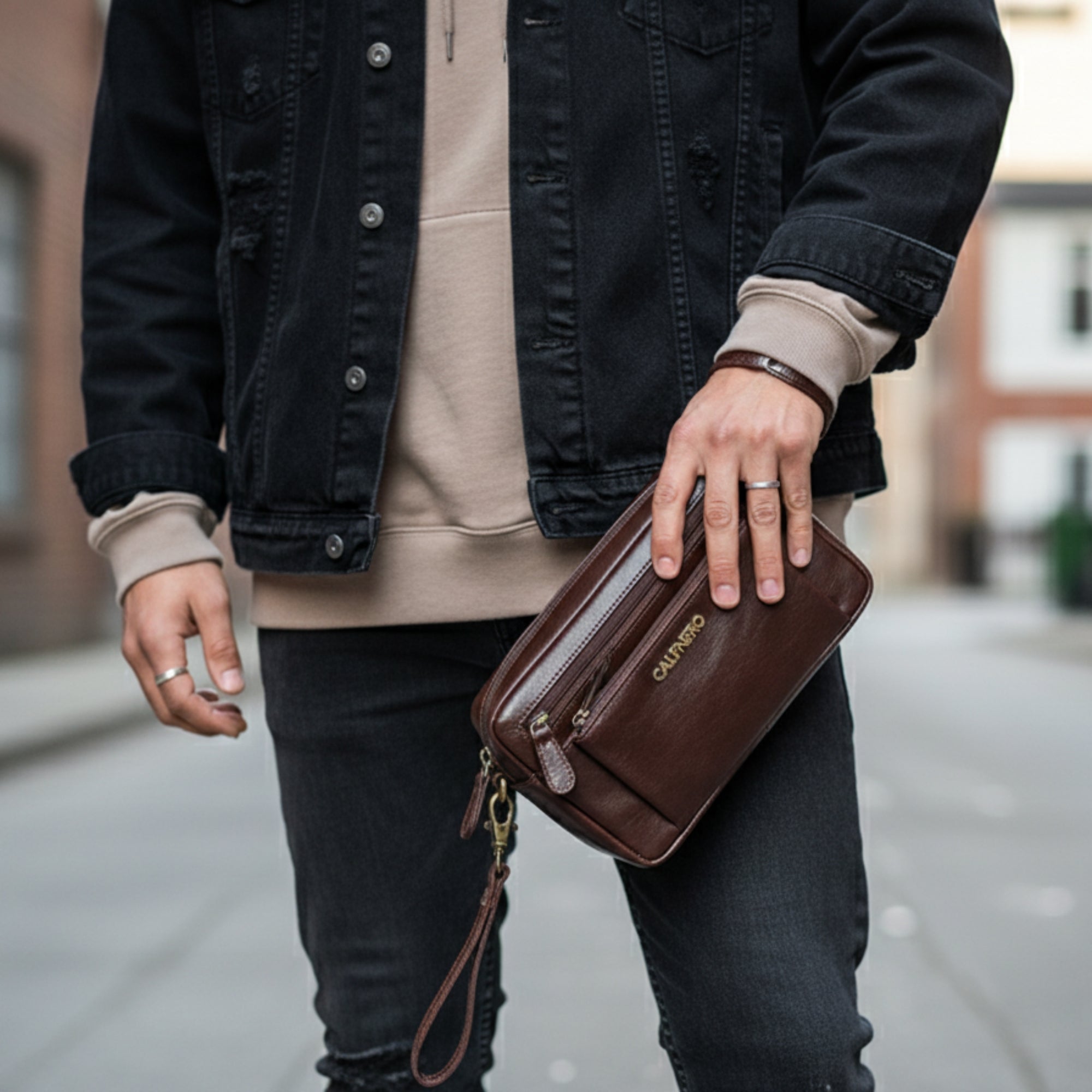 "Titan" Wrist bag for men - VT Leather Vegetable tanned Leather (155-SN)