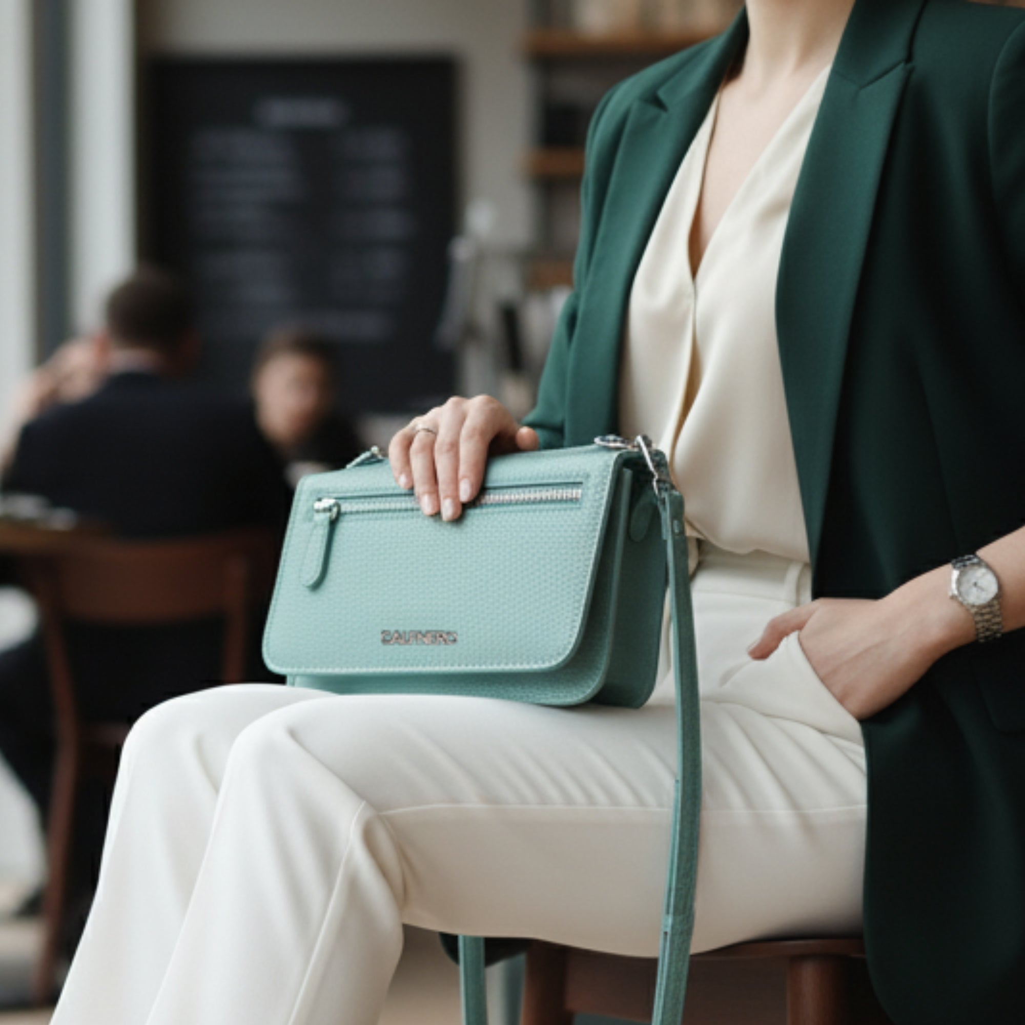 "Aqua"sleek teal leather crossbody pouch