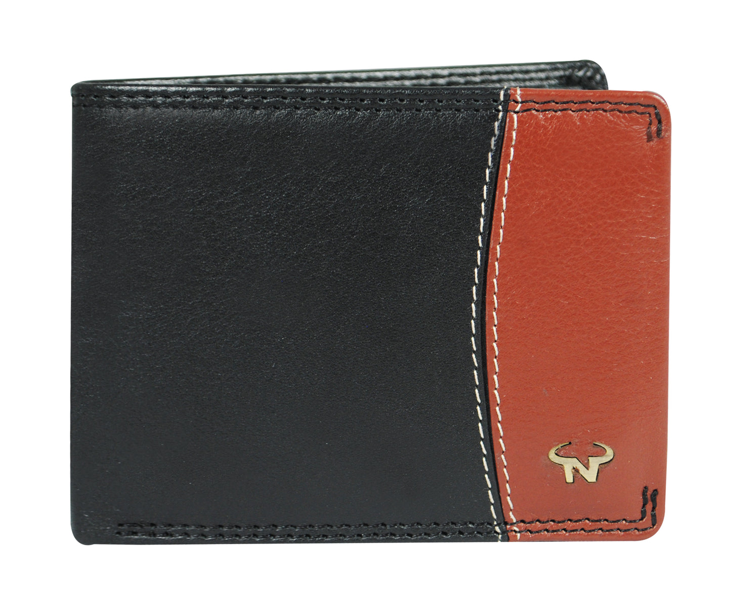 Calfnero Men's Genuine Leather Wallet (1224-Black-Brown)
