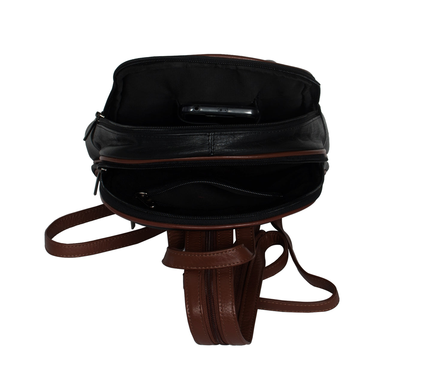Calfnero Genuine Leather Women's Backpack (19507-Cognac-Black)