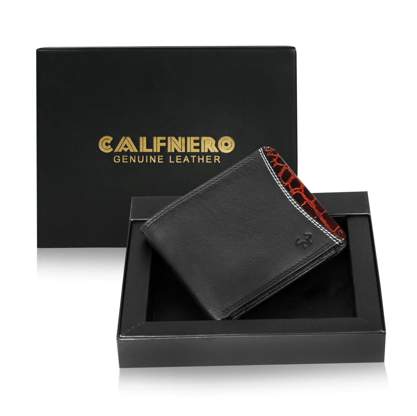 Calfnero Genuine Leather  Men's Wallet (238702-Black-cognac)