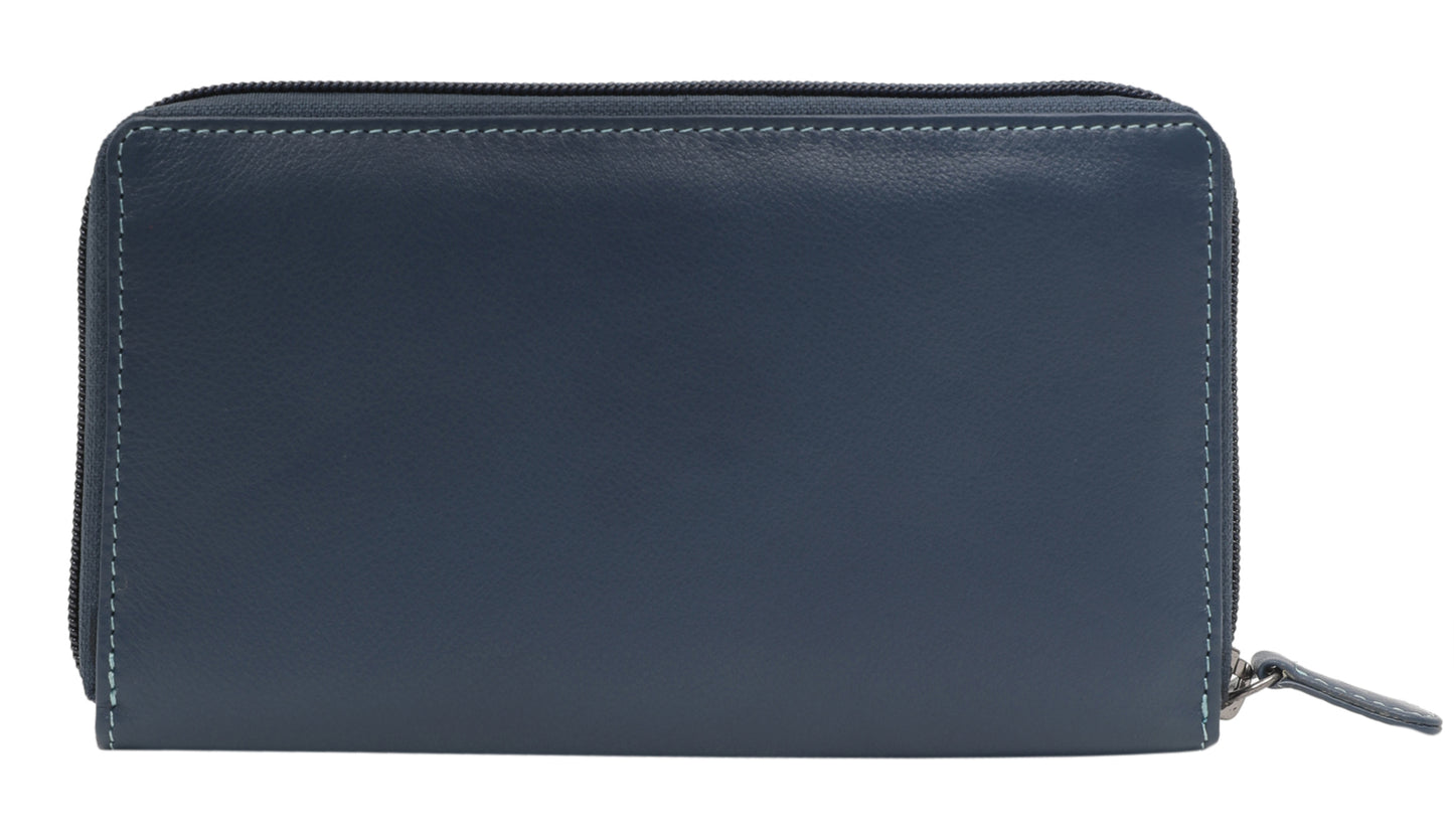 Calfnero Genuine Leather Women's Wallet (Mk-30-Blue-Multi)