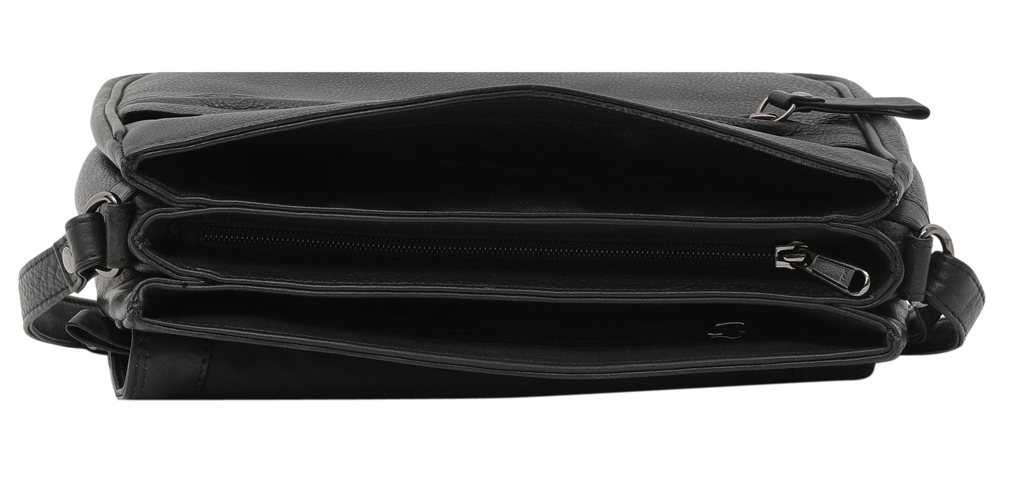Calfnero Genuine Leather Women's Sling Bag (2305-M-Black)