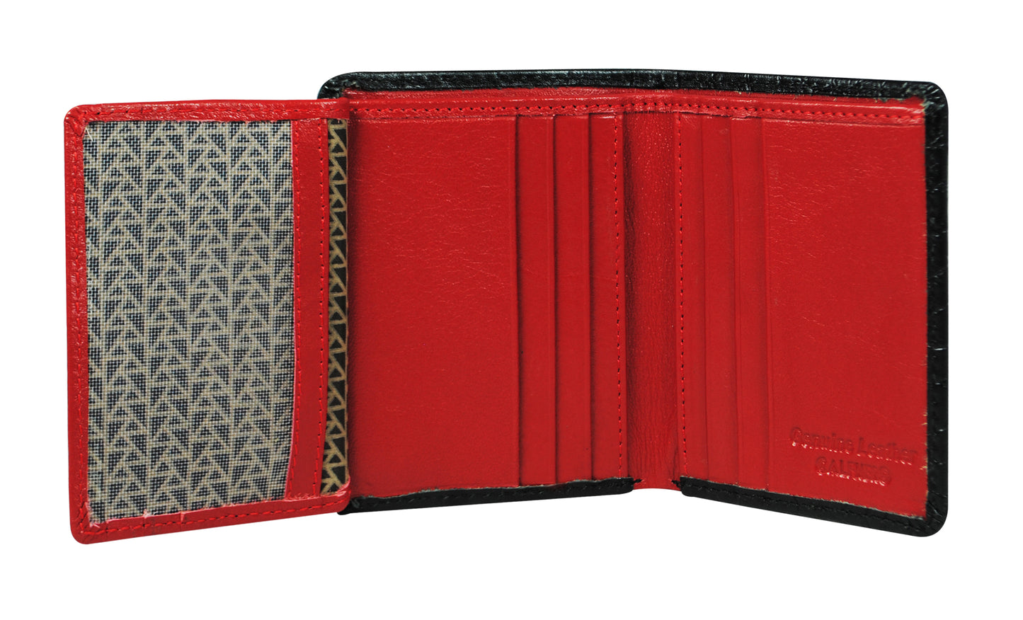 Calfnero Genuine Leather  Men's Wallet (49002-Black-red)