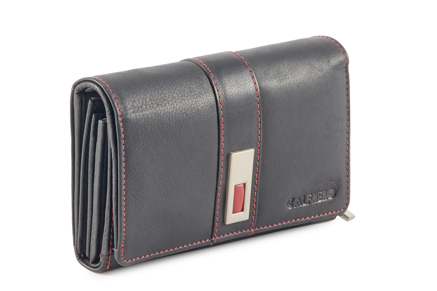 Calfnero Genuine Leather Women's Wallet (6022-Black-Red)