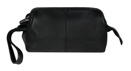 Calfnero Genuine Leather Toiletry Bag Shaving Kit Bag (7133-Black)