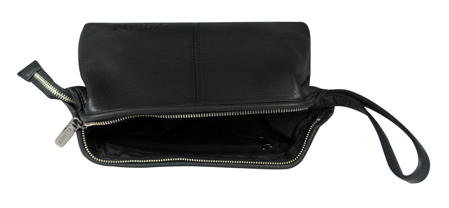 Calfnero Genuine Leather Toiletry Bag Shaving Kit Bag (7133-Black)