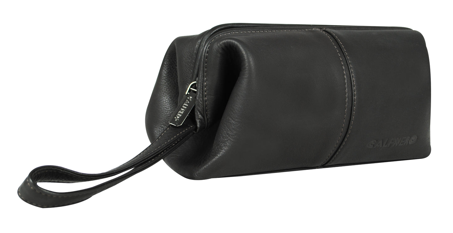 Calfnero Genuine Leather Toiletry Bag Shaving Kit Bag (7133-Brown)