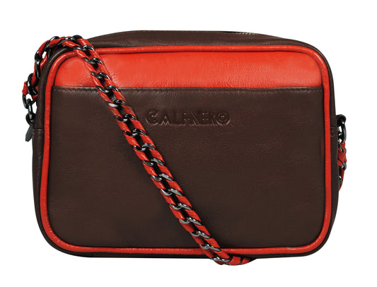 Calfnero Genuine Leather Women's Sling Bag (727485-Brown -Orange)