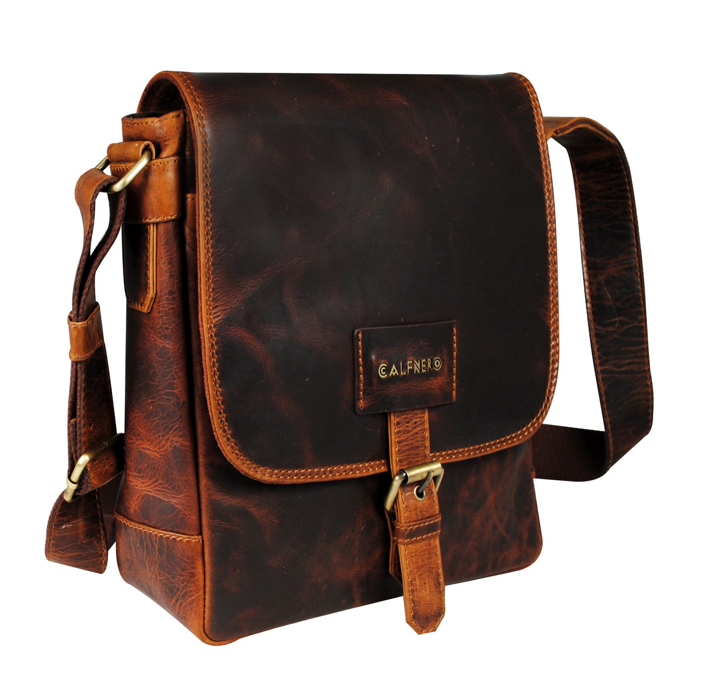 Calfnero Genuine Leather Men's Cross Body Bag (804-Tan)