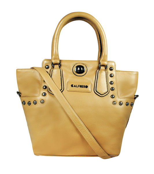 Calfnero Women's Genuine Leather Hand Bag (CON-1-Beige)