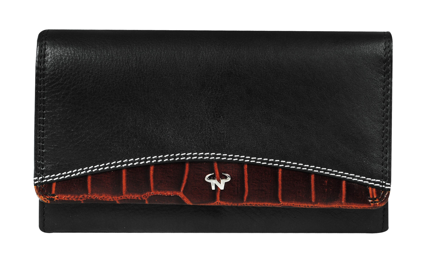 Calfnero Genuine Leather Women's wallet (482-Black-cognac)