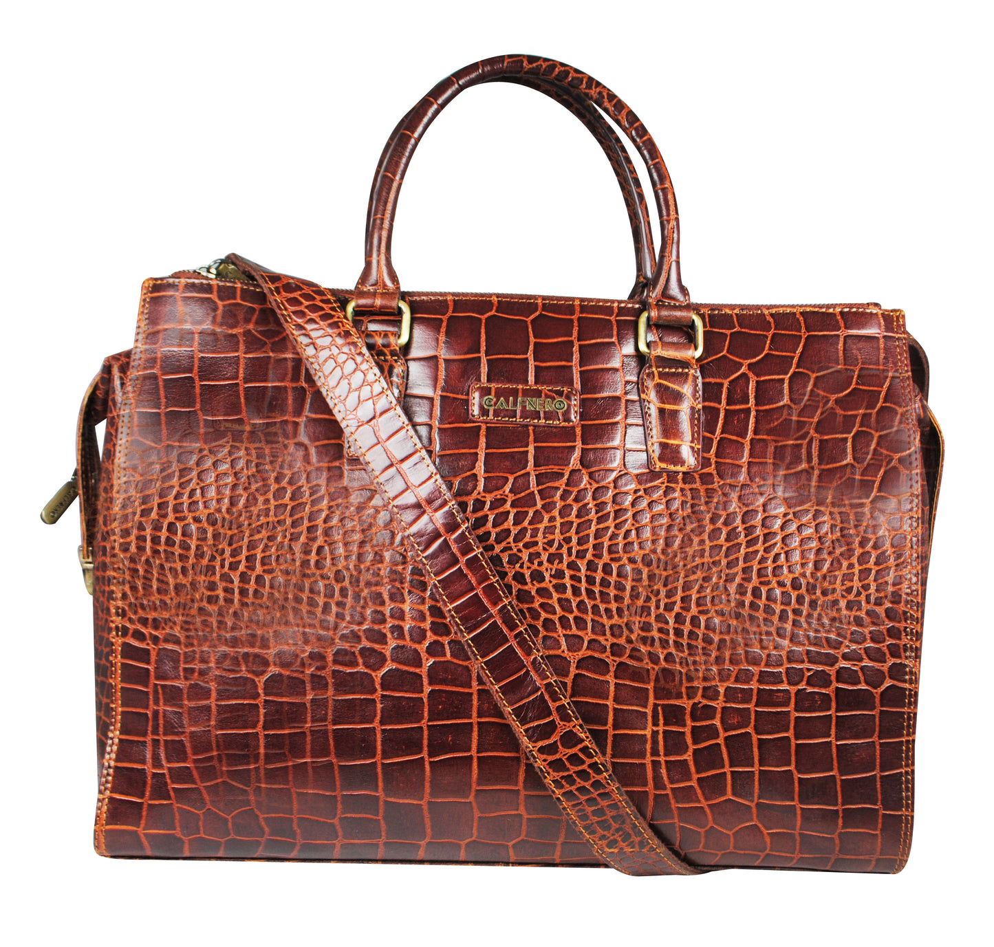 Calfnero Genuine Leather Travel Duffel Bag (1088-cognac)
