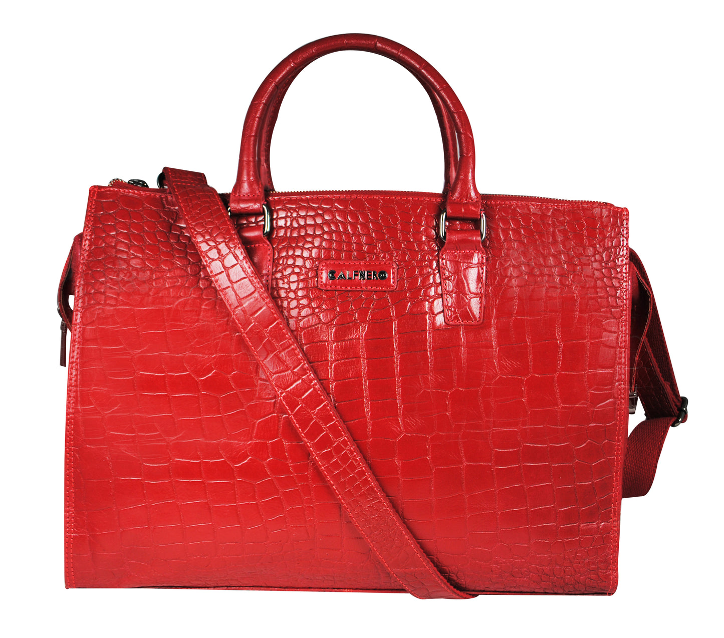 Calfnero Genuine Leather Travel Duffel Bag (1088-Red)