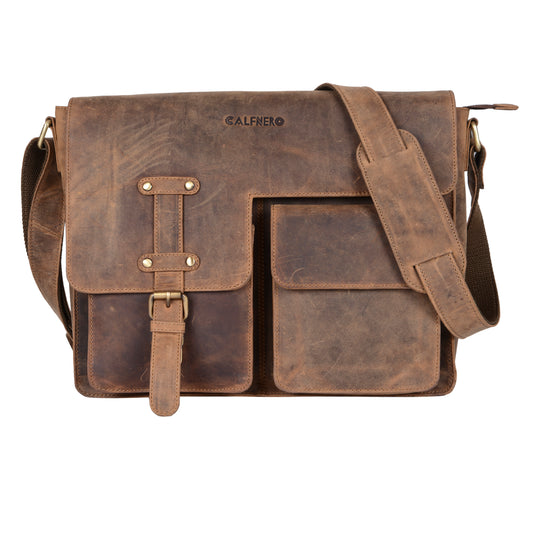 Calfnero Genuine Leather Men's Messenger Bag (E-113 Tan)