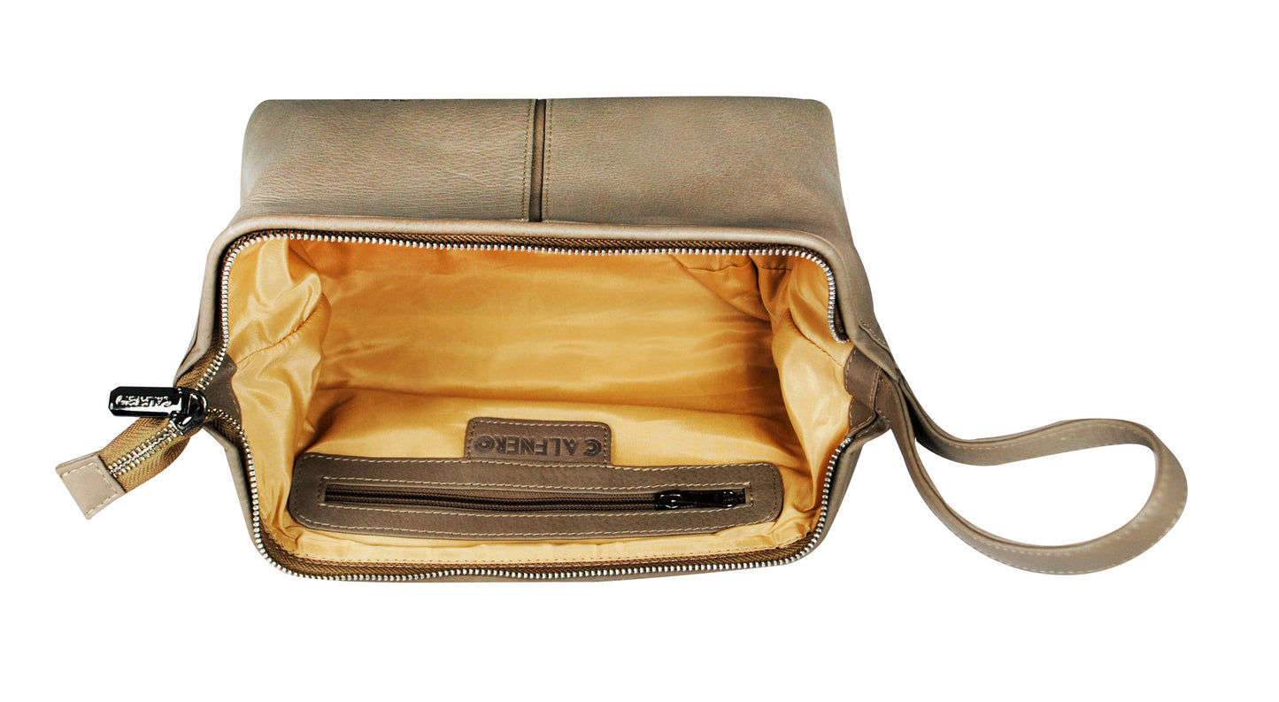 Calfnero Genuine Leather Toiletry Bag Shaving Kit Bag (7133-Beige)