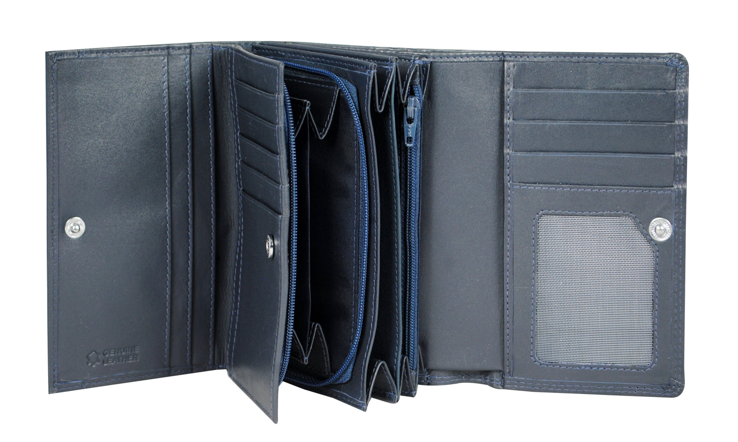 Calfnero Genuine Leather Women's Wallet (L-04-Navy)