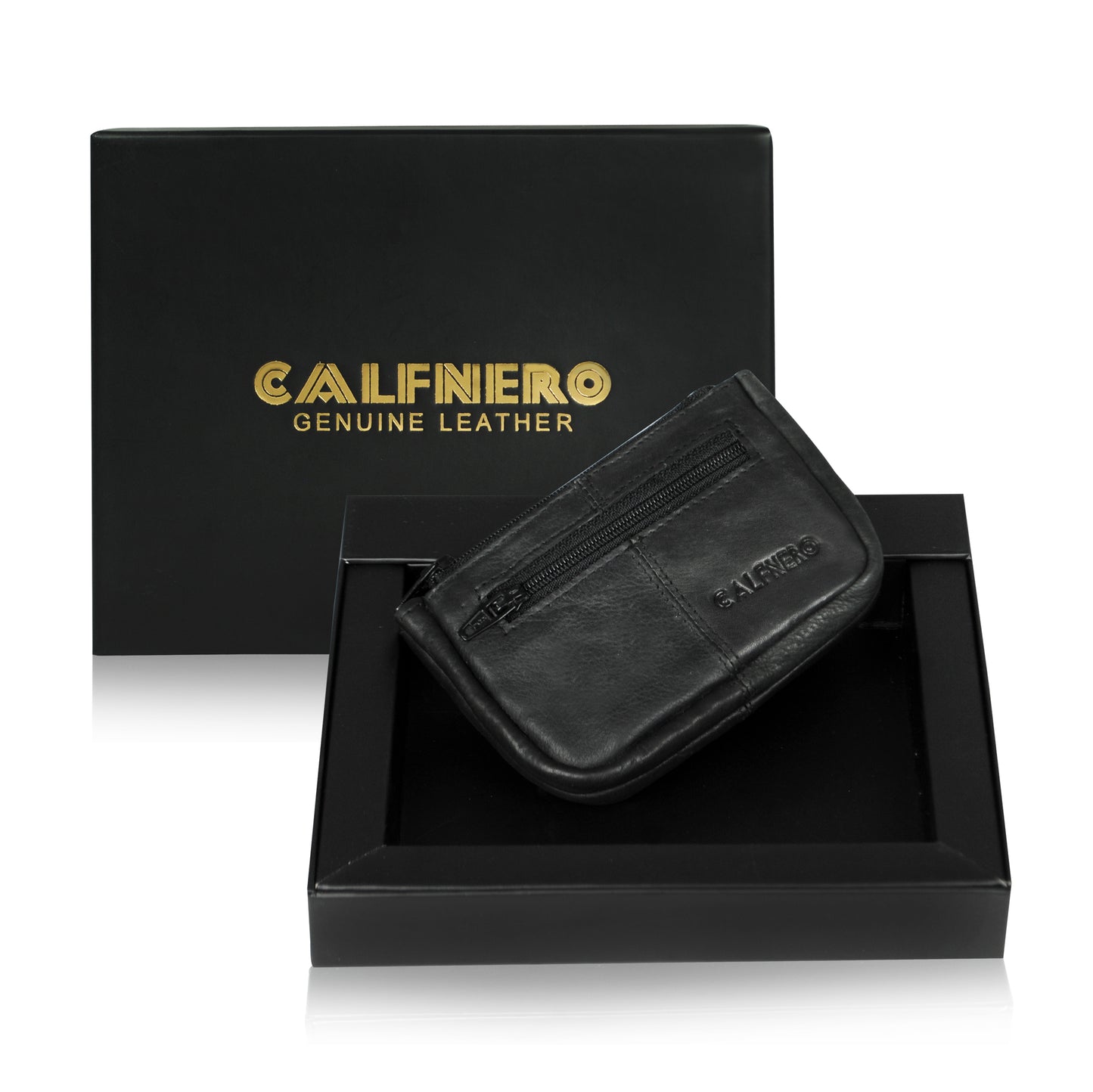CALFNERO Genuine Leather Black Key Case Coin Purse (PB-87-BLACK)
